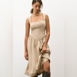 Anthropologie Maeve Drop Waist Midi Dress Neutral Tan RARE Formal Boho M